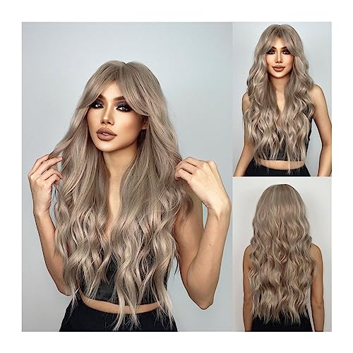 Perücken Ombre Aschblonde Wellen-Synthetik-Perücken mit Pony-Highlight, natürliche Cosplay-Haar-Perücke for Frauen, täglich, hitzebeständig Perücke fasching (Color : LC1045-1) von XUJUAN-0227