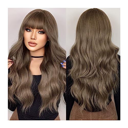 Perücken Ombre Aschblonde Wellen-Synthetik-Perücken mit Pony-Highlight, natürliche Cosplay-Haar-Perücke for Frauen, täglich, hitzebeständig Perücke fasching (Color : LC2088-3) von XUJUAN-0227