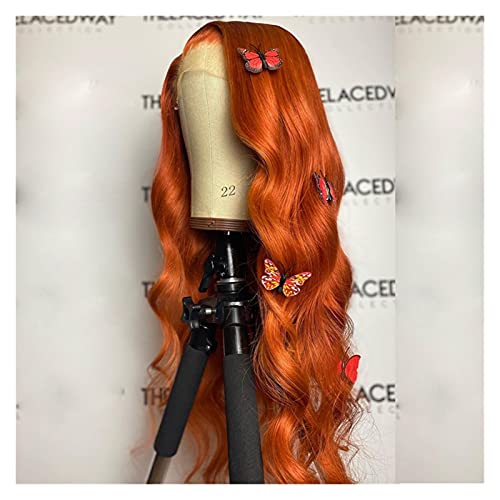 Perücken Orange Lace Front Perücke Synthetik for Frauen vorbereitet 20-26 Zoll Perücke fasching (Color : Ginger orange, Size : 20inches) von XUJUAN-0227