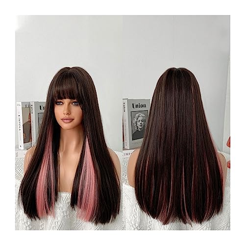 Perücken PLong Glattes Haar Perücken for Frauen Synthetische Perücke mit Pony Cosplay Party Halloween Weibliche Kunsthaar Hitzebeständige Faser Perücke fasching (Color : MW8268-4) von XUJUAN-0227