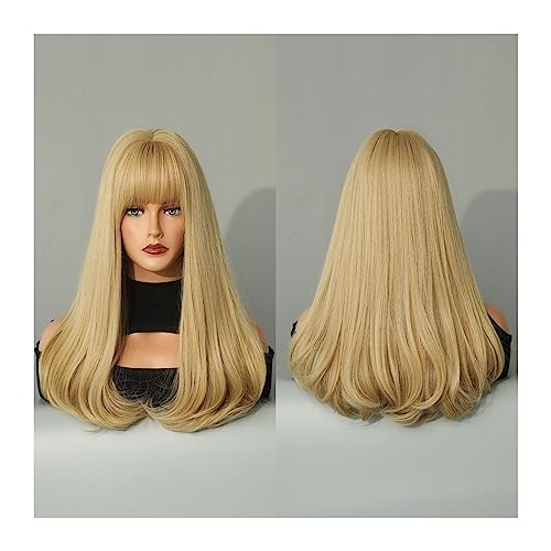 Perücken Perücke mit Pony for Frauen, Kunsthaar, gewellte Perücken, 45,7 cm, Perücke for tägliches Cosplay und Party Perücke fasching (Color : Blond) von XUJUAN-0227