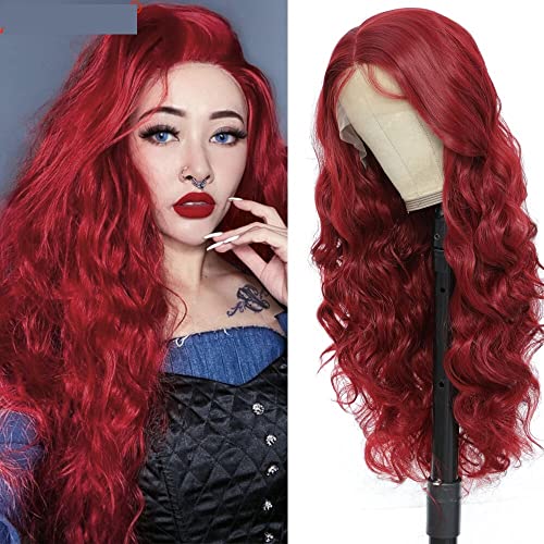 Perücken Spitze Front Perücke Synthetische Perücken for Frauen Spitze Frontal Perücke Blondine Highlight Bundgry Perücke Cosplay Daily Wear Perücke fasching(Color:Body-burg,Size:LACE FRONT_24INCHES) von XUJUAN-0227