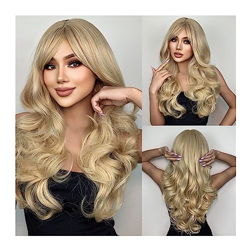 Perücken Synthetische Perücken for Frauen, hitzebeständige Fasern, lange natürliche gewellte platinblonde Perücken mit Pony, Cosplay, Party, Lolita Perücke fasching (Color : LC047-1 wig) von XUJUAN-0227