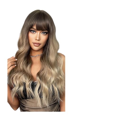 Perücken Synthetische Perücken for Frauen, hitzebeständige Fasern, lange natürliche gewellte platinblonde Perücken mit Pony, Cosplay, Party, Lolita Perücke fasching (Color : LC6096-1 wig) von XUJUAN-0227