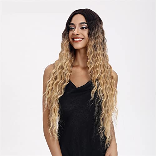 Perücken Synthetische Spitze Perücke lange tief gewellte Ombre Blonde Hochtemperaturperücken Synthetische Perücken for schwarze Frauen Cosplay Perücken Perücke fasching(Color:TAT6 27 24E) von XUJUAN-0227