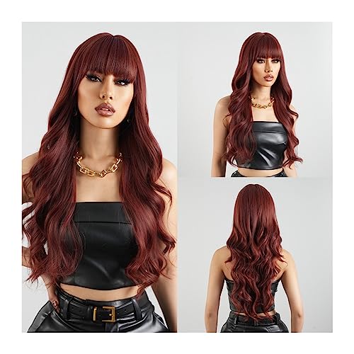 Perücken Tägliche Cosplay-Party, hitzebeständig, lange schokoladenbraune Ombre-Synthetik-Perücken mit Pony, natürliche gewellte Haare, Perücke for schwarze Frauen Perücke fasching (Color : LC2097-1) von XUJUAN-0227