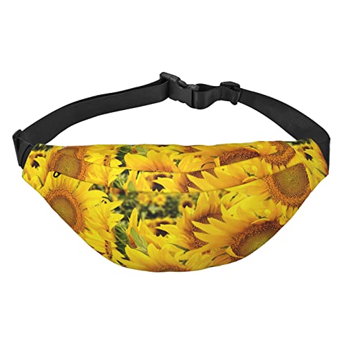 Große Gürteltasche, bedruckt, Sonnenblumenfeld, Umhängetasche, freie Anpassung, elastische 3 Reißverschlusstaschen, für Männer und Frauen, Laufen, Reisen, Sonnenblumenfeld, Einheitsgröße, Lässiger von XVBCDFG