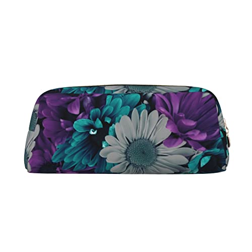 Lila und blaugrüne Blumen Make-up Tasche Leder Federmäppchen Reise Kulturbeutel Kosmetiktasche tägliche Aufbewahrungstasche für Frauen, gold, Einheitsgröße, Taschen-Organizer von XVBCDFG