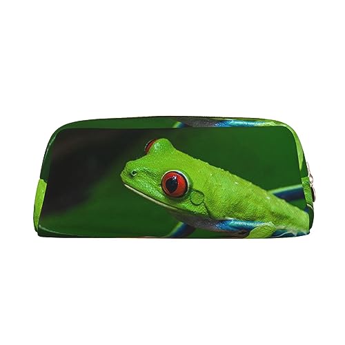 Red Eyed Tree Frog Make-up-Tasche Leder Federmäppchen Reise Kulturbeutel Kosmetiktasche Täglich Aufbewahrungstasche für Frauen, gold, Einheitsgröße, Taschen-Organizer von XVBCDFG