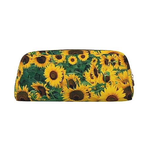 Viele schöne Sonnenblumen Make-up Tasche Leder Federmäppchen Reise Kulturbeutel Kosmetiktasche tägliche Aufbewahrungstasche für Frauen, gold, Einheitsgröße, Taschen-Organizer von XVBCDFG