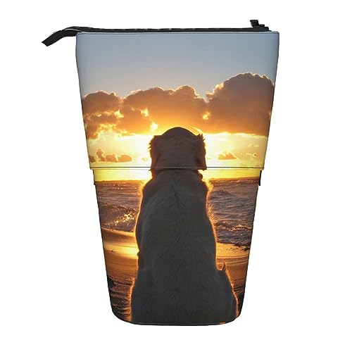 XVBCDFG Federmäppchen mit Hunde- und Sonnenuntergangs-Aufdruck, Stehendes Federmäppchen, Teleskop-Stifthalter, niedliches Federmäppchen, Pop-Up-Bleistiftbox, Kosmetiktasche für Damen und Herren, siehe von XVBCDFG