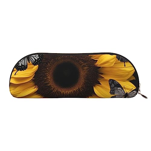 XVBCDFG Federmäppchen mit Schmetterlings- und Sonnenblumen-Motiv, aufstehend, klein, für Schreibwaren, Organizer, Make-up-Tasche mit Reißverschluss, gold, Einheitsgröße, Taschen-Organizer von XVBCDFG