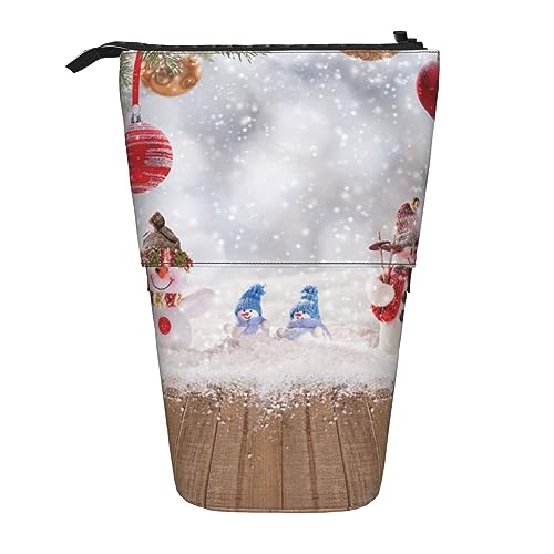 XVBCDFG Federmäppchen mit weihnachtlichem Schneemann-Druck, Stehendes Federmäppchen, Teleskop-Stifthalter, niedliches Federmäppchen, Pop-Up-Bleistiftbox, Kosmetiktasche für Damen und Herren, siehe von XVBCDFG