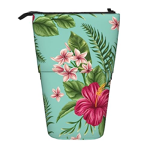 XVBCDFG Hawaiian Tropical Leaves Flowers Print Teleskop Federmäppchen Stifthalter Multifunktions Stehen Bleistift Pouch für Damen Herren, siehe abbildung, Einheitsgröße, Federmäppchen von XVBCDFG