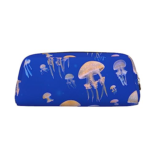 XVBCDFG Jellyfish Bedrucktes Federmäppchen, Stand-Up-Bleistift-Beutel, kleiner Stiftehalter, Schreibwaren-Organizer, Make-up-Tasche mit Reißverschluss, gold, Einheitsgröße, Taschen-Organizer von XVBCDFG