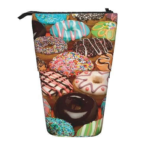 XVBCDFG Köstliche Donut-Druck Bleistift Fall Stehend Bleistift Tasche Teleskop Stifthalter Niedlich Bleistift Beutel Pop up Bleistift Box Kosmetik Tasche für Frauen Männer, siehe abbildung, von XVBCDFG