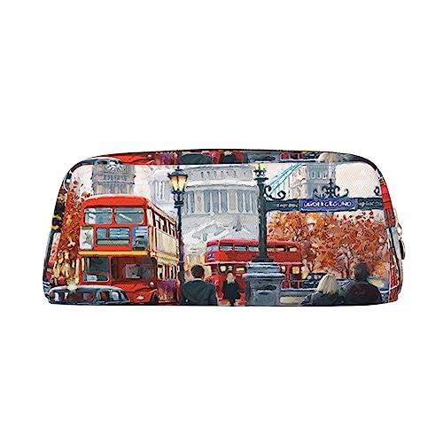 XVBCDFG London Impression Bedrucktes Federmäppchen Stand Up Pencil Pouch Kleine Bleistifthalter Fall Schreibwaren Organizer Make-up-Tasche mit Reißverschluss, gold, Einheitsgröße, Taschen-Organizer von XVBCDFG