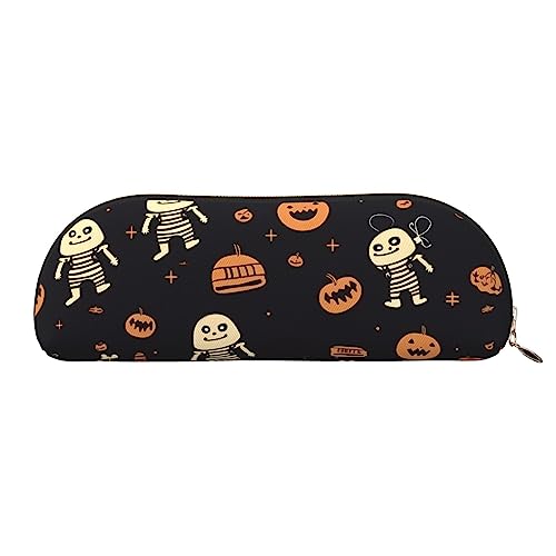 XVBCDFG Niedliches Halloween-Muster gedruckt Bleistift Fall Stehen oben Bleistift Beutel Kleine Bleistifthalter Fall Schreibwaren Organizer Make-up Tasche mit Reißverschluss, gold, Einheitsgröße, von XVBCDFG