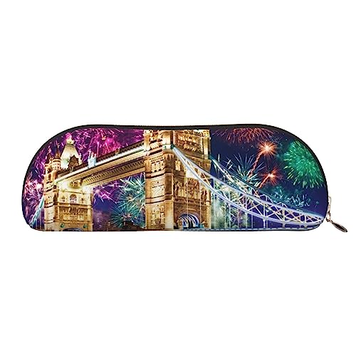 XVBCDFG Night London Tower Bridge Bedrucktes Federmäppchen Stand Up Pencil Pouch Kleine Bleistifthalter Fall Schreibwaren Organizer Make-up-Tasche mit Reißverschluss, gold, Einheitsgröße, von XVBCDFG