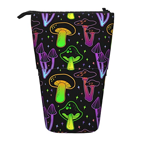 XVBCDFG Psychedelic Magic Glowing Mushroom Standing Pencil Case, Cute Pencil Pouch Large Capacity Pen Case Portable Pencil Bag for Women Men, siehe abbildung, Einheitsgröße, Federmäppchen von XVBCDFG