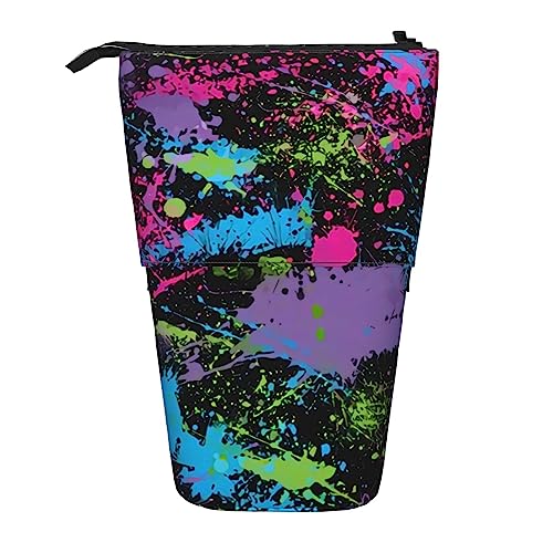 XVBCDFG Rainbow of Neon Paint Splatters Standing Pencil Case, Cute Pencil Pouch Large Capacity Pen Case Portable Pencil Bag for Women Men, siehe abbildung, Einheitsgröße, Federmäppchen von XVBCDFG