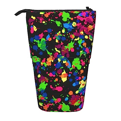 XVBCDFG Rainbow of Neon Paint Splatters Standing Pencil Case, Cute Pencil Pouch Large Capacity Pen Case Portable Pencil Bag for Women Men, siehe abbildung, Einheitsgröße, Federmäppchen von XVBCDFG