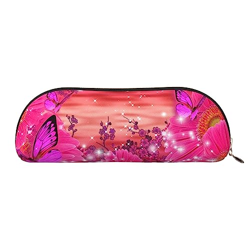 XVBCDFG Rosa Blume Lila Schmetterling Gedruckt Bleistift Fall Stehen Bleistift Tasche Kleine Bleistifthalter Fall Schreibwaren Organizer Make-up Tasche mit Reißverschluss, gold, Einheitsgröße, von XVBCDFG