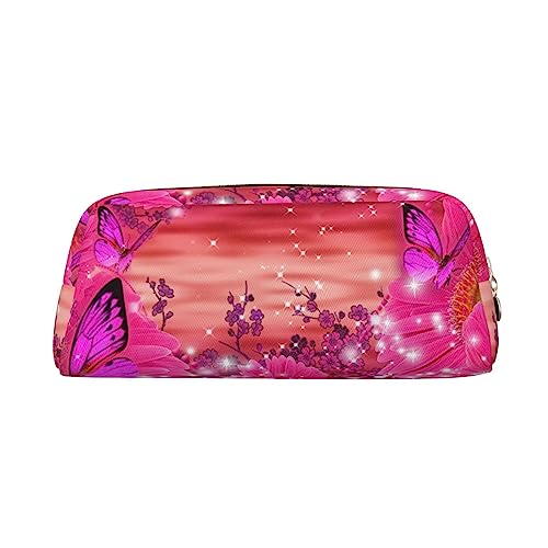 XVBCDFG Rosa Blume Lila Schmetterling Gedruckt Bleistift Fall Stehen Bleistift Tasche Kleine Bleistifthalter Fall Schreibwaren Organizer Make-up Tasche mit Reißverschluss, gold, Einheitsgröße, von XVBCDFG