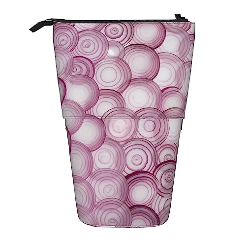 XVBCDFG Slice Red Onion Rings Pattern Standing Pencil Case, Cute Pencil Pouch Large Capacity Pen Case Portable Pencil Bag for Women Men, siehe abbildung, Einheitsgröße, Federmäppchen von XVBCDFG