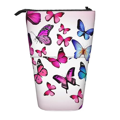 XVBCDFG Teleskop Federmäppchen Bleistift Tasche Stand Up Farbe Schmetterling Print Bleistift Halter Stifteetui Kosmetiktasche mit Reißverschluss für Männer Frauen, siehe abbildung, Einheitsgröße, von XVBCDFG