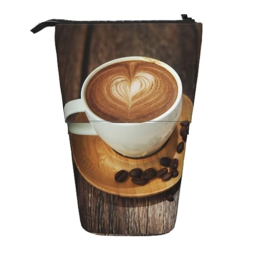 XVBCDFG Teleskop Federmäppchen Bleistift Tasche Stand Up Kaffee mit Herz Muster Print Bleistifthalter Stifteetui Kosmetiktasche mit Reißverschluss für Männer Frauen, siehe abbildung, Einheitsgröße, von XVBCDFG