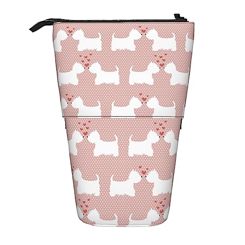 XVBCDFG Westie Dogs Pattern Standing Pencil Case, Cute Pencil Pouch Large Capacity Pen Case Portable Pencil Bag for Women Men, siehe abbildung, Einheitsgröße, Federmäppchen von XVBCDFG