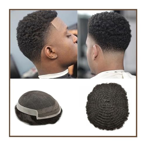 Afrikanisches gewelltes Haarteil Afro-Männer-Toupet mit Spitze vorne und seitlich PU-Basis, lockiges Remy-Haar, Ersatz for männliches Kapillarsystem(Color:15mm Curl,Size:5x7) von XXAD553TY