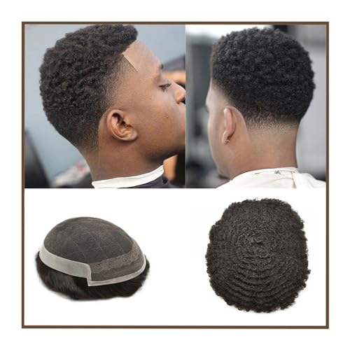 Afrikanisches gewelltes Haarteil Afro-Männer-Toupet mit Spitze vorne und seitlich PU-Basis, lockiges Remy-Haar, Ersatz for männliches Kapillarsystem(Color:Wate Curl,Size:6x8) von XXAD553TY
