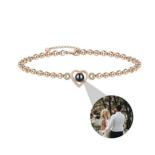 XXTONE Personalisierte Foto Armbänder für Frauen Benutzerdefinierte Herz Armband mit Foto Innen Ich Liebe Dich Armband 100 Sprachen Foto Armband Jahrestag Geburtstag Schmuck Geschenk von XXTONE