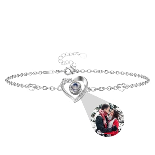 XXTONE Personalisierte Foto Armbänder für Frauen Benutzerdefinierte Herz Armband mit Foto Innen Ich Liebe Dich Armband 100 Sprachen Foto Armband Jahrestag Geburtstag Schmuck Geschenk von XXTONE