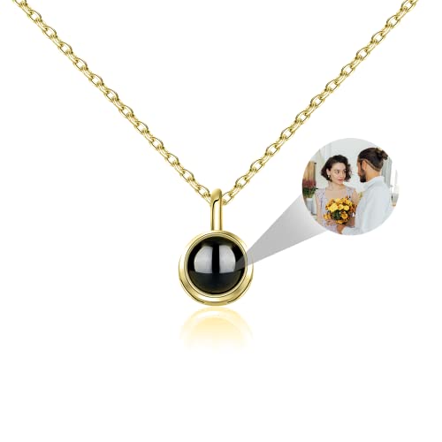 XXTONE Personalisierte Foto Projektion Halskette Benutzerdefinierte Halskette mit Bild im Inneren Kreis Anhänger Halskette Ich liebe dich Halskette 100 Languges Schmuck Geschenk für Frauen (GOLD-1) von XXTONE