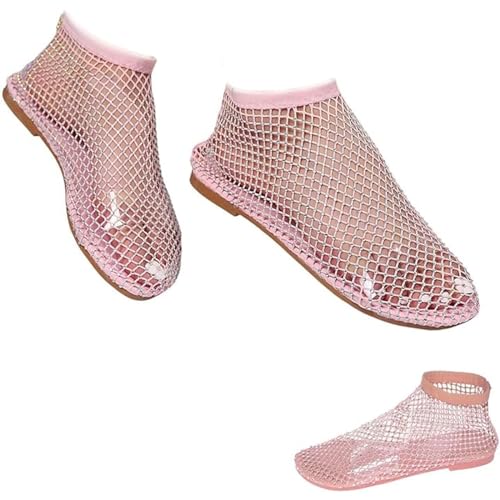 Belifi Fischmaul-Sandalen Für Damen, Stretch-Fischnetzstrümpfe, Hohl, Kurz, Ultra-bequem, Glänzendes Edelstein-Mesh-Flats, Glitzernde Schuhe von XYWSPSCV