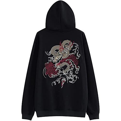 XYXIONGMAO Bestickte Streetwear Dragon Hoodies Herren Techwear Sweatshirt Japanisch Schwarz Hip Hop Grafik Hoodie, Schwarz, Small von XYXIONGMAO