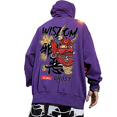 XYXIONGMAO Graphic Hoodies für Herren Japanischer Hoodie Streetwear Oversized Schwarz Weiß Ghost Hip-Hop Good and Evil, Schwarz, XL von XYXIONGMAO