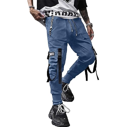 XYXIONGMAO Herren Jogger Pants Techwear Hip Hop Haremshose Streetwear Taktische Trainingshose, Blau, Klein von XYXIONGMAO