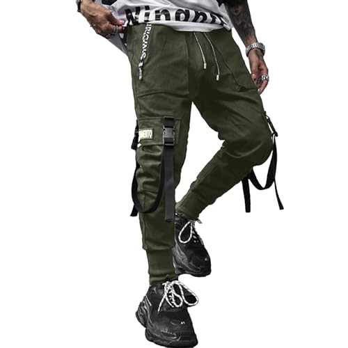 XYXIONGMAO Herren Jogger Pants Techwear Hip Hop Haremshose Streetwear Taktische Trainingshose, Grün , Groß von XYXIONGMAO