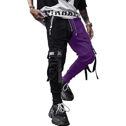 XYXIONGMAO Herren Jogger Pants Techwear Hip Hop Haremshose Streetwear Taktische Trainingshose, Schwarz/Violett, XXL XYXIONGMAO Herren Jogger Pants Techwear Hip Hop Haremshose Streetwear Taktische Trainingshose, Schwarz/Violett, XXL von XYXIONGMAO