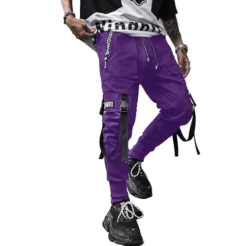XYXIONGMAO Herren Jogger Pants Techwear Hip Hop Haremshose Streetwear Taktische Trainingshose, Violett, Mittel von XYXIONGMAO