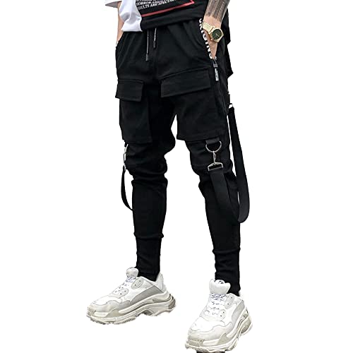 XYXIONGMAO Herren Unisex Cargo Haremshose Funktionelle Taktische Sweatpants Slacks Hip Hop Jogger Techwear Streetwear Overalls (Schwarz, L), Schwarz, Groß von XYXIONGMAO