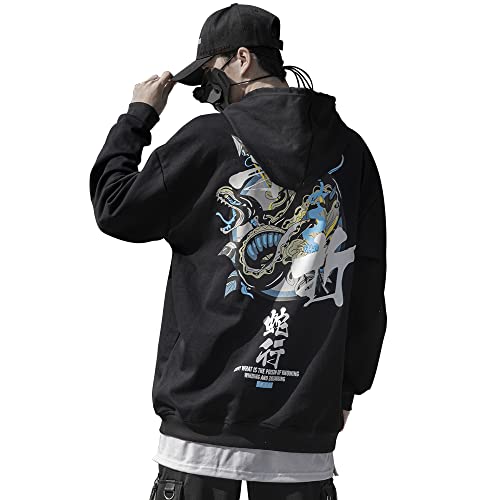 XYXIONGMAO Techware Graphic Hoodies Street Streetwear Hoodie Japanisch Oversized Schwarz Herren Hip Hop Sweatshirt, Schwarz, Medium von XYXIONGMAO