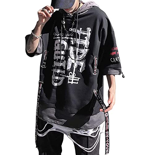 XYXIONGMAO Techwear Shirt Cyberpunk Japanese Streetwear Hip Hop Shirts Men Graphic T Alphabet Design Workwear Gothic Hoodie, Schwarz, Klein von XYXIONGMAO