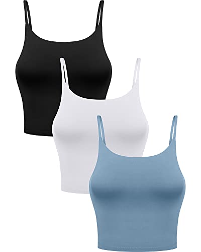 3 Stück Damen Longline Sport BH Spaghetti Träger Crop Top Gepolstert Crop Yoga Workout Fitness Tank Top BH, Schwarz/Weiß/Grün, Schwarz, Weiß und Grün, Medium von Xaatren