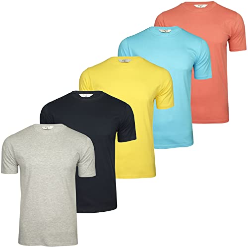 Xact Herren-Basic-T-Shirts mit Rundhalsausschnitt und Baumwolle, 5er-Pack (5-Pack - Grey/Navy/Mimosa/Atoll/Peach) S von Xact