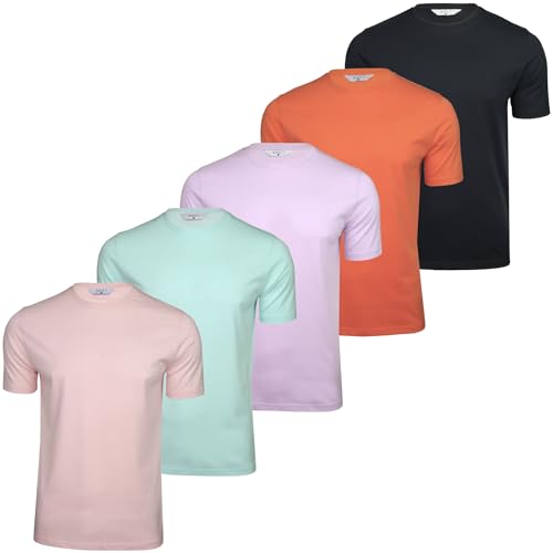 Xact Herren-Basic-T-Shirts mit Rundhalsausschnitt und Baumwolle, 5er-Pack (5-Pack - Navy/Orange/Lilac/Aqua/Pink) L von Xact